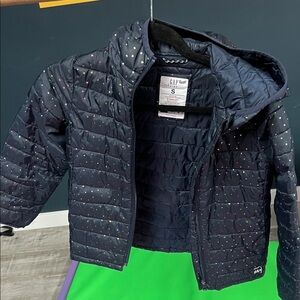 GAP Kids Dark Blue Puffer Jacket with Multicolor Dots